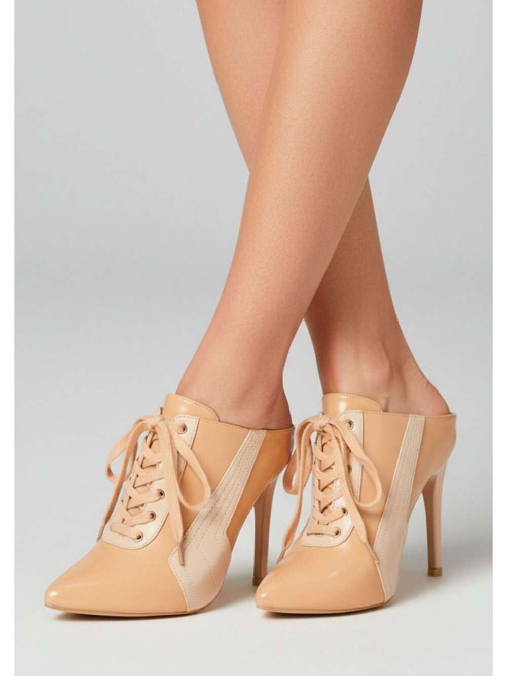 Nude Lace-Up Pointed Toe Stiletto Heels For Women